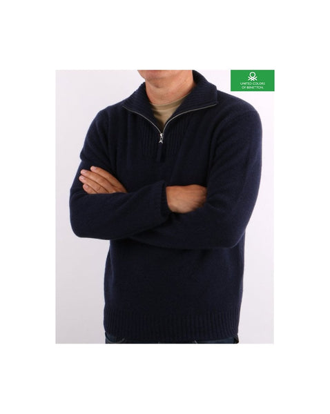 Benetton Shetland Wool 1/2 Zip Jumper Navy