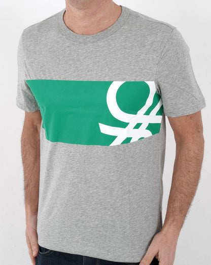 Benetton Logo Print T-shirt Grey