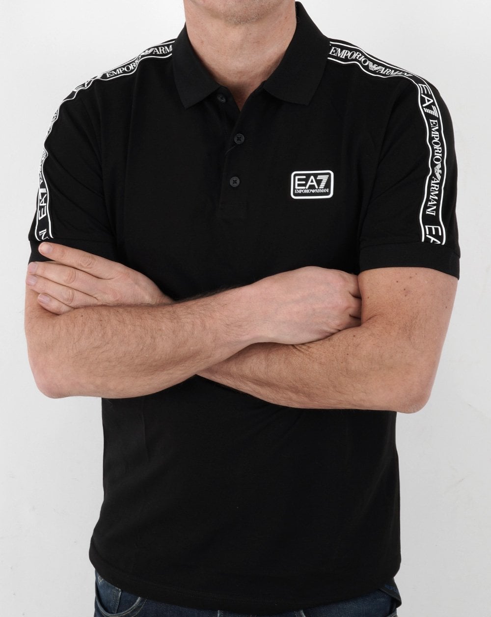 EA7 Tape Logo Polo Shirt Black