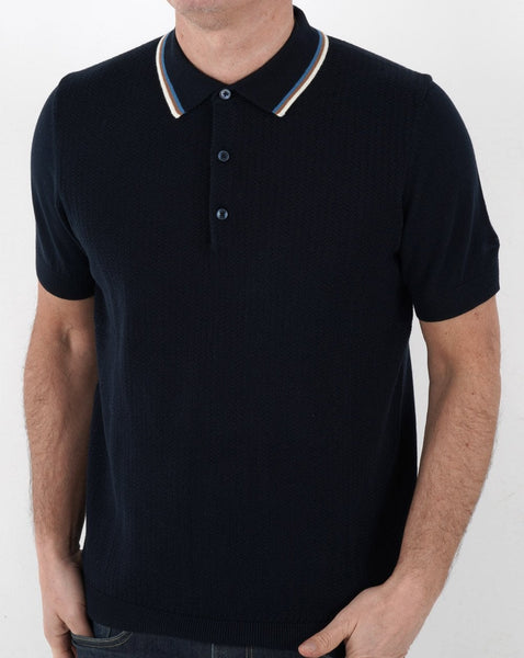 Ben Sherman Textured Knitted Polo Shirt Navy