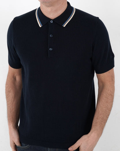 Ben Sherman Textured Knitted Polo Shirt Navy