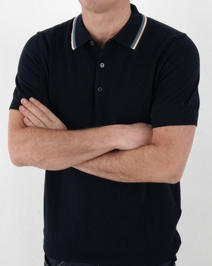 Ben Sherman Textured Knitted Polo Shirt Navy
