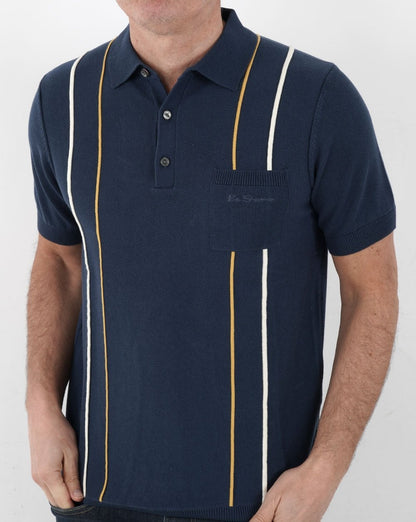 Ben Sherman Minimal Mod Stripe Knit Polo Shirt Blue