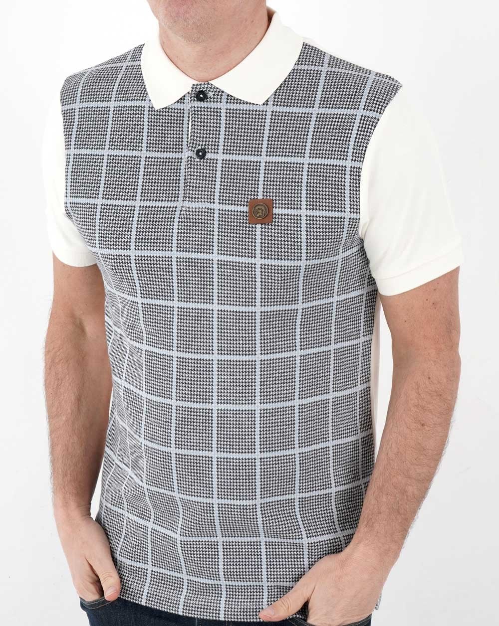 Trojan Dogtooth Check Panel Polo Cream