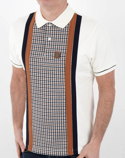 Trojan Houndstooth Panel Polo Cream/Brown/Navy