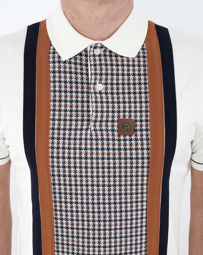 Trojan Houndstooth Panel Polo Cream/Brown/Navy
