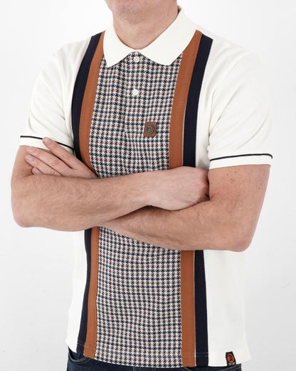 Trojan Houndstooth Panel Polo Cream/Brown/Navy