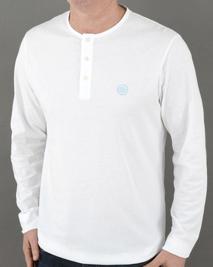 Pretty Green Poplin Grandad LS T-shirt White