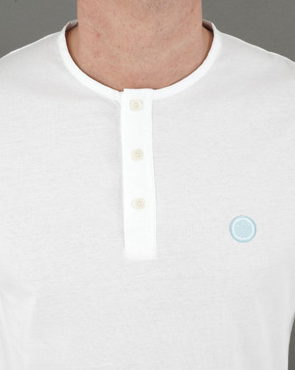 Pretty Green Poplin Grandad LS T-shirt White