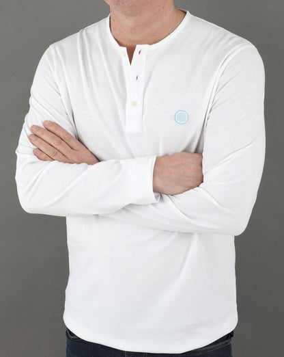 Pretty Green Poplin Grandad LS T-shirt White