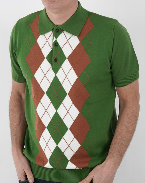 Trojan Argyle Fine Knit Polo Green