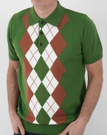 Trojan Argyle Fine Knit Polo Green