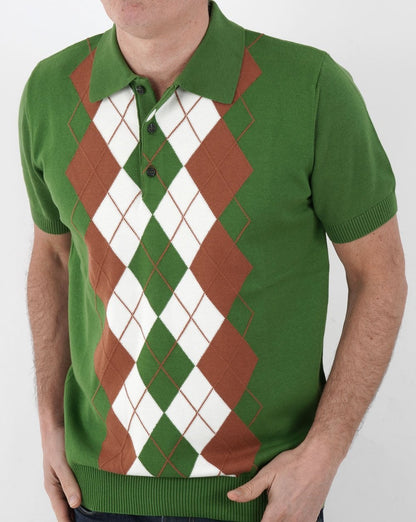 Trojan Argyle Fine Knit Polo Green