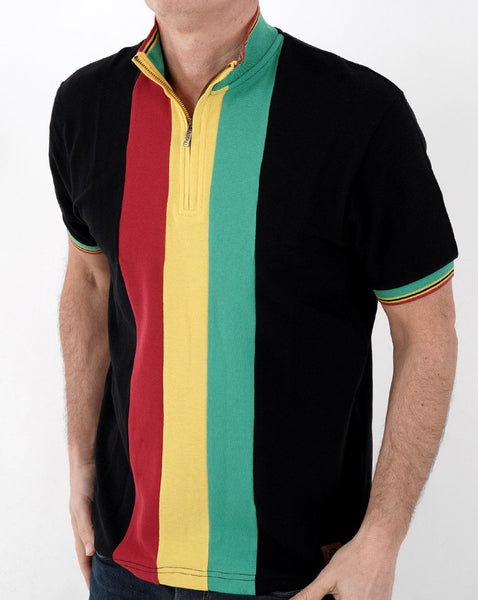 Trojan Stripe Front Zip Neck Black
