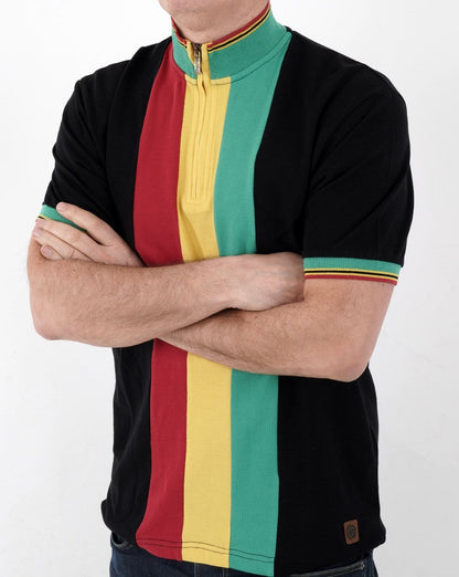Trojan Stripe Front Zip Neck Black