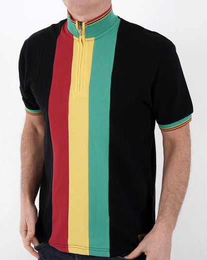 Trojan Stripe Front Zip Neck Black