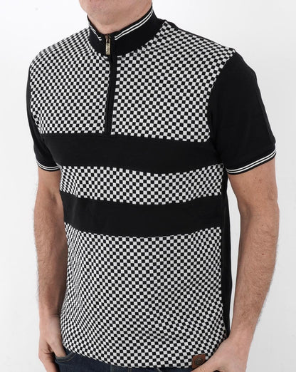 Trojan Chequerboard Zip Polo Black