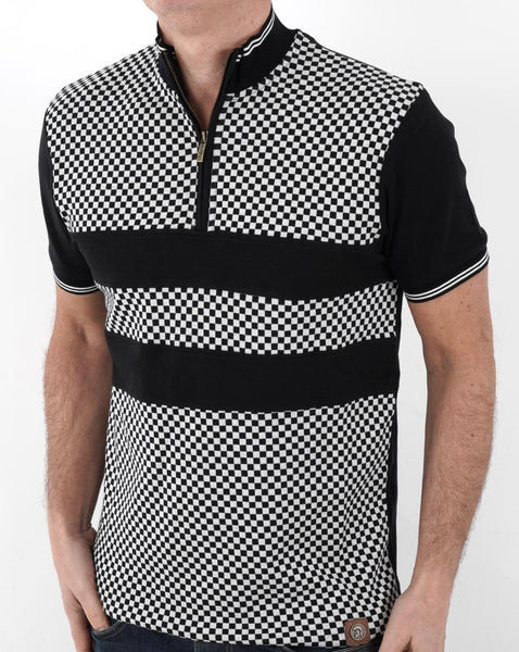 Trojan Chequerboard Zip Polo Black