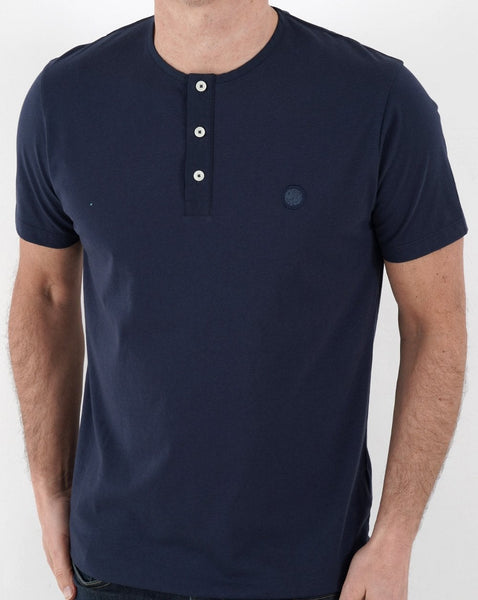 Pretty Green Poplin Grandad T-shirt Navy