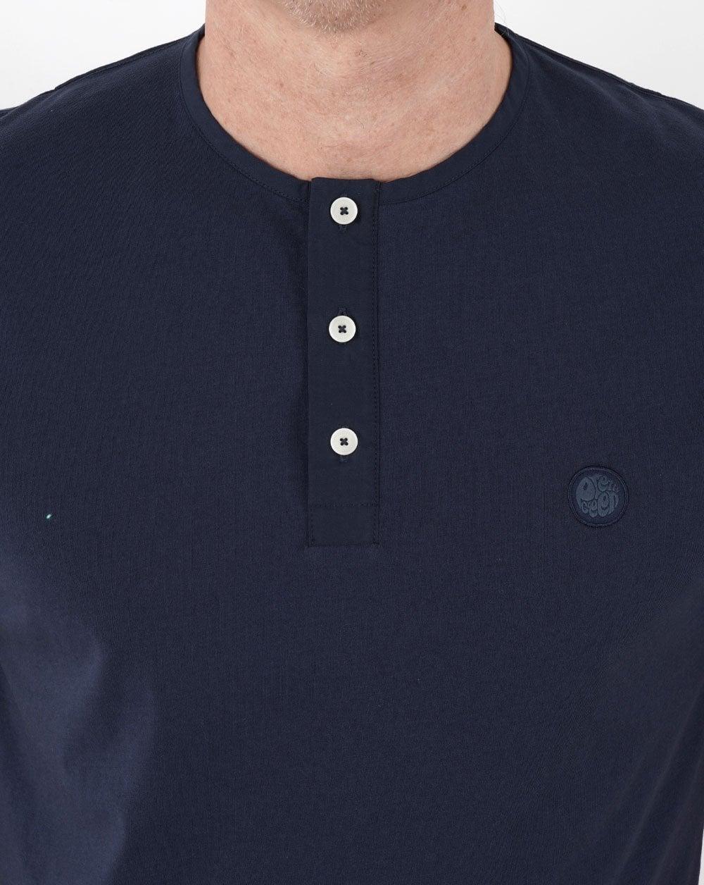 Pretty Green Poplin Grandad T-shirt Navy