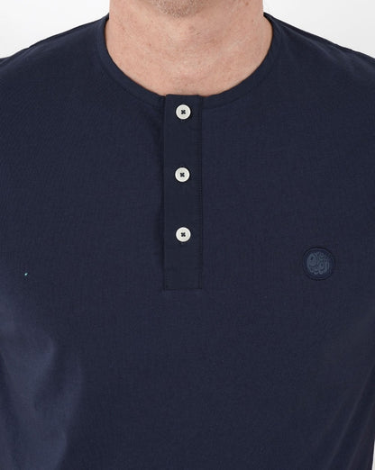 Pretty Green Poplin Grandad T-shirt Navy