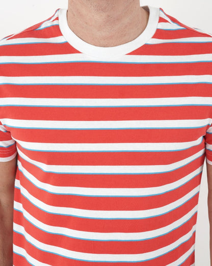 Benetton Stripe Crew Neck T-shirt Red
