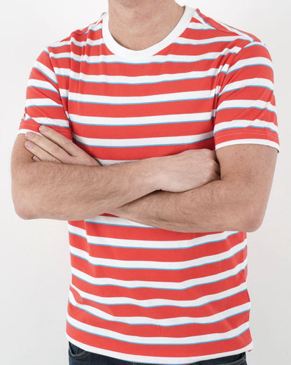 Benetton Stripe Crew Neck T-shirt Red