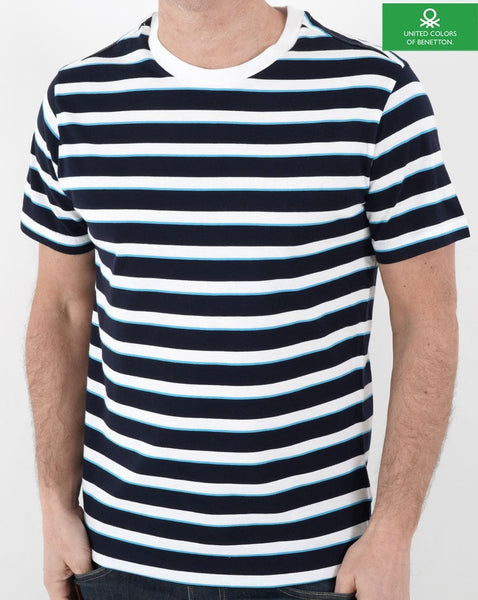 Benetton Stripe Crew Neck T-shirt Navy