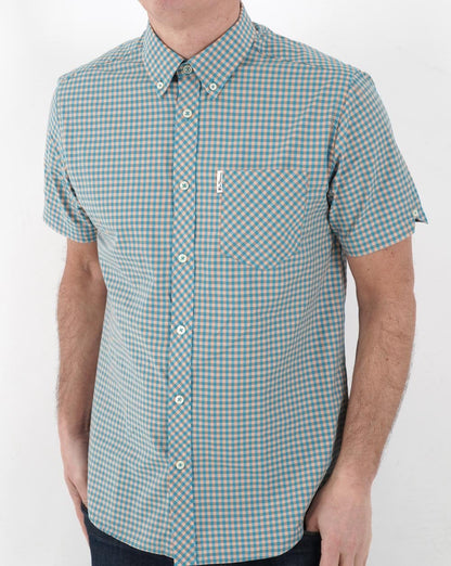 Ben Sherman Gingham Short Sleeve Shirt Green/Orange
