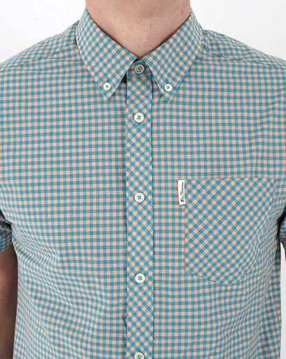 Ben Sherman Gingham Short Sleeve Shirt Green/Orange