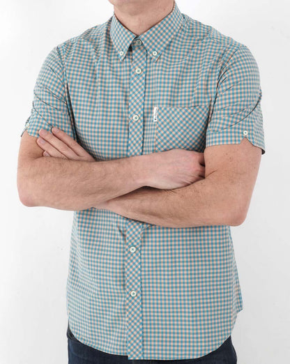 Ben Sherman Gingham Short Sleeve Shirt Green/Orange
