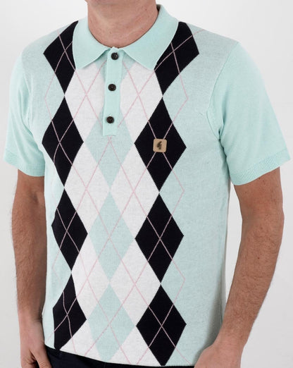Gabicci Vintage Bogart Knitted Polo Shirt Mint- Navy