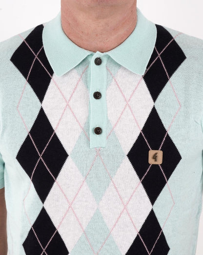 Gabicci Vintage Bogart Knitted Polo Shirt Mint- Navy