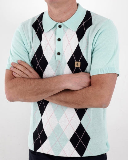 Gabicci Vintage Bogart Knitted Polo Shirt Mint- Navy