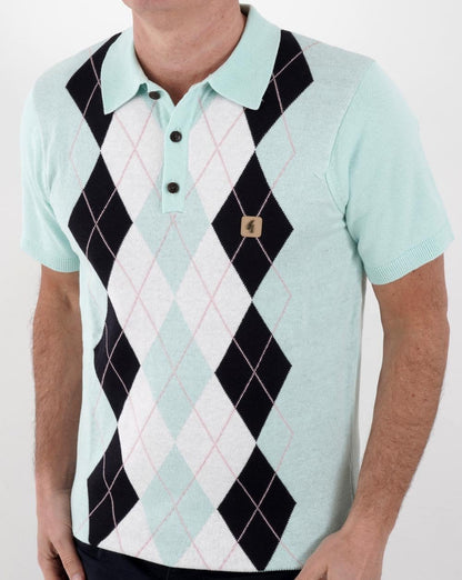 Gabicci Vintage Bogart Knitted Polo Shirt Mint- Navy