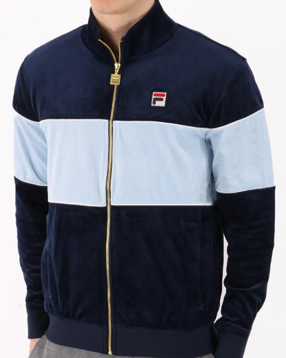Fila Vintage Velour Track Top Navy/Sky Blue