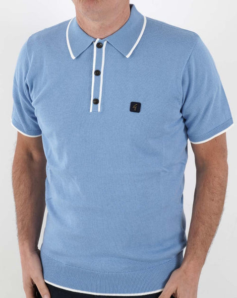 Gabicci Vintage Lineker Knitted Polo Sky