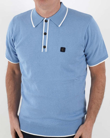 Gabicci Vintage Lineker Knitted Polo Sky