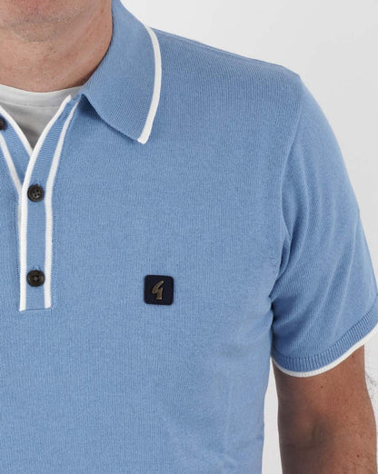 Gabicci Vintage Lineker Knitted Polo Sky