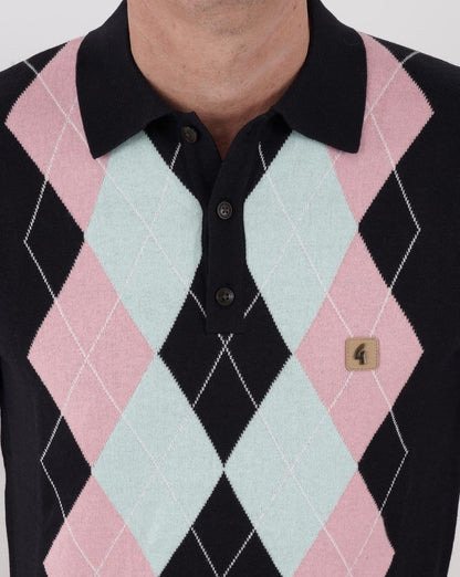 Gabicci Vintage Bogart Knitted Polo Navy/Sky/Pink