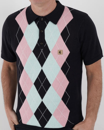 Gabicci Vintage Bogart Knitted Polo Navy/Sky/Pink