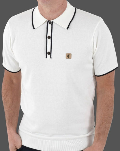 Gabicci Vintage Lineker Knitted Polo White