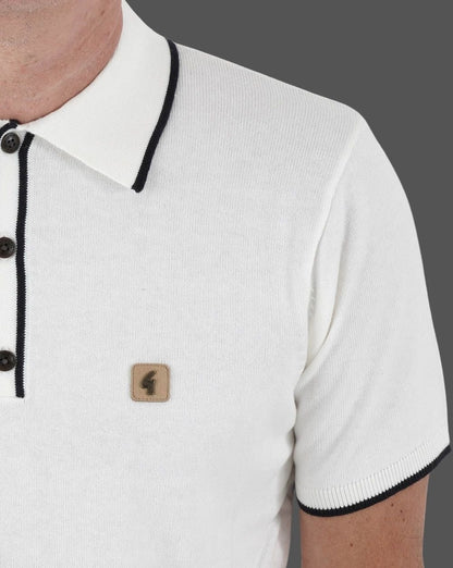 Gabicci Vintage Lineker Knitted Polo White