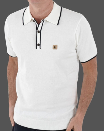 Gabicci Vintage Lineker Knitted Polo White