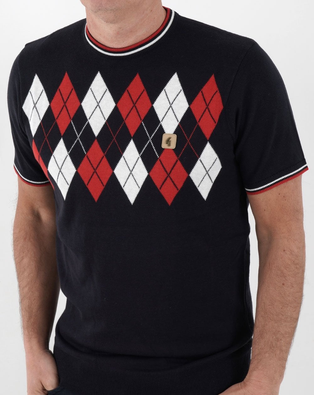Gabicci Vintage Diamond Argyle Crew Knit Navy