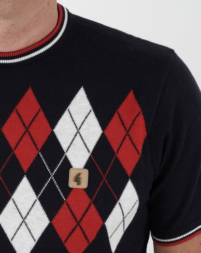 Gabicci Vintage Diamond Argyle Crew Knit Navy
