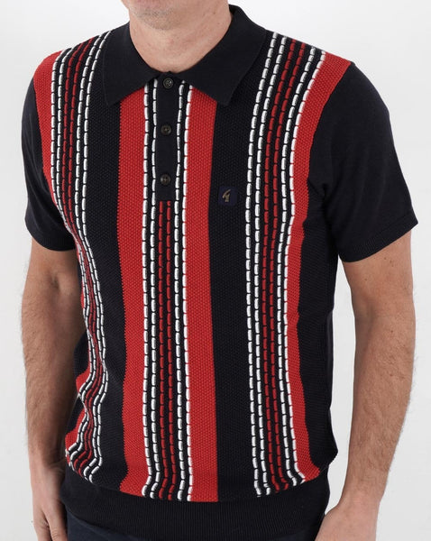 Gabicci Vintage Caan Stripe Knitted Polo Navy/Red/White