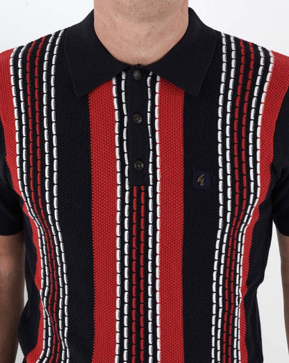 Gabicci Vintage Caan Stripe Knitted Polo Navy/Red/White