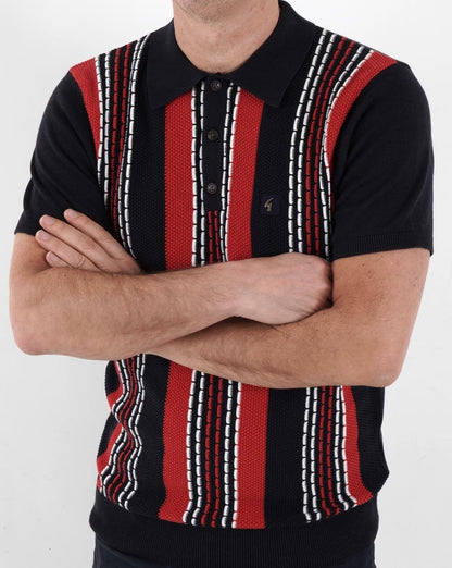 Gabicci Vintage Caan Stripe Knitted Polo Navy/Red/White