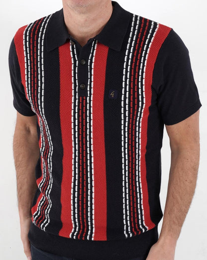 Gabicci Vintage Caan Stripe Knitted Polo Navy/Red/White